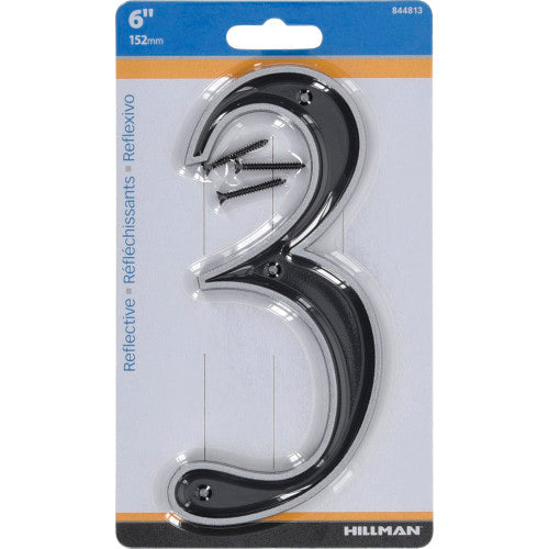 Hillman Black & Silver Reflective Plastic House Number 3