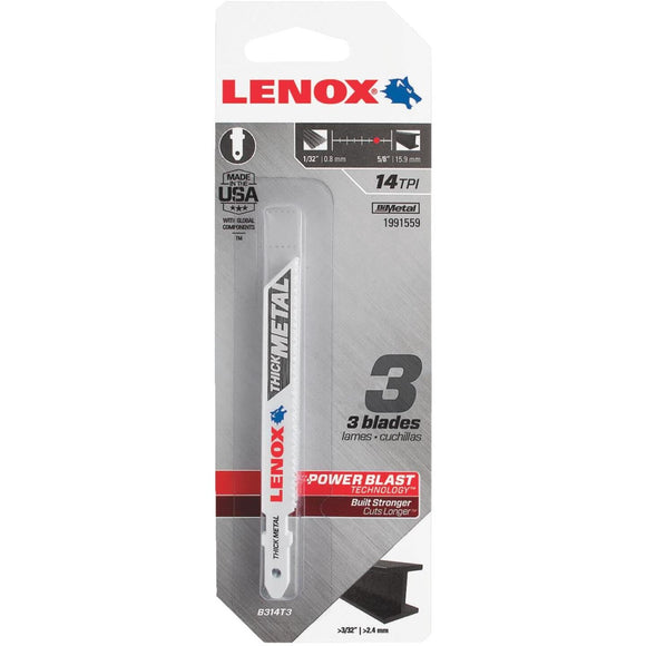 Lenox T-Shank 3-5/8 In. x 14 TPI Bi-Metal Jig Saw Blade, Thick Metal Greater Than 3/32 In. (3-Pack)