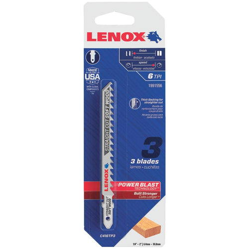 Lenox T-Shank 4 In. x 6 TPI Bi-Metal Jig Saw Blade, Straight Cut Soft Wood (3-Pack)